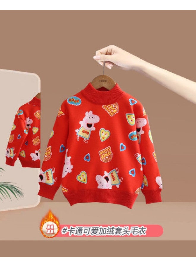 Peppa Pig Kids' Fleece-lined Pullover Sweater Autumn/winter New Cartoon Print Comfortable Versatile Warm Knitted Sweatshirt For Girls - Image 1