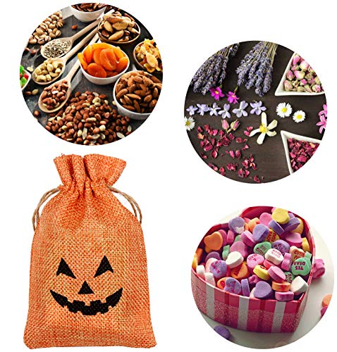 DECORA Halloween Burlap Gift Bags with Double Jute Drawstrings Candy Pouch Halloween Treat Bags with Different Designs Pack of 50 - Image 4