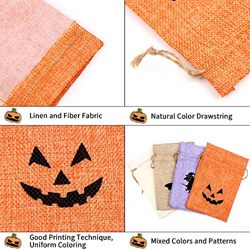 DECORA Halloween Burlap Gift Bags with Double Jute Drawstrings Candy Pouch Halloween Treat Bags with Different Designs Pack of 50 - Image 3