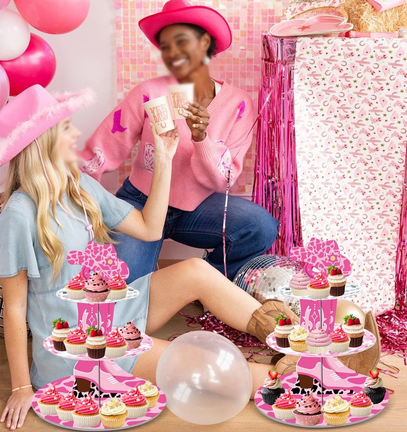 Urlax Western Cowgirl Party Decorations Cowgirl Bachelorette Cupcake Stand Decorations Let's Go Girls Cake Holder for Last Disco Bachelorette Girls Birthday Western Rodeo Party - Image 3