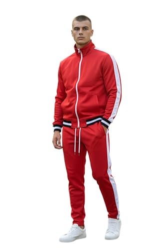 SCREENSHOT Men's Athletic Fitness Slim Fit Workout Track Pants BASIC S41700-Red-Large - Image 4