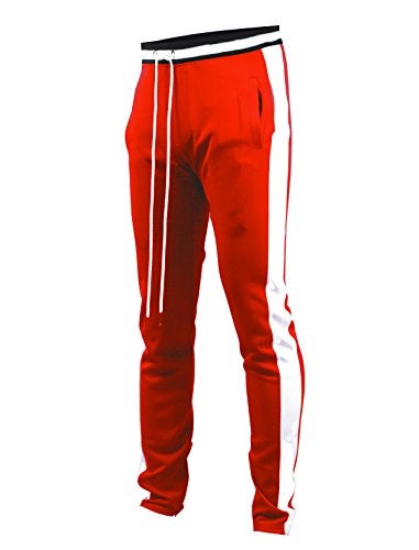SCREENSHOT Men's Athletic Fitness Slim Fit Workout Track Pants BASIC S41700-Red-Large - Image 1