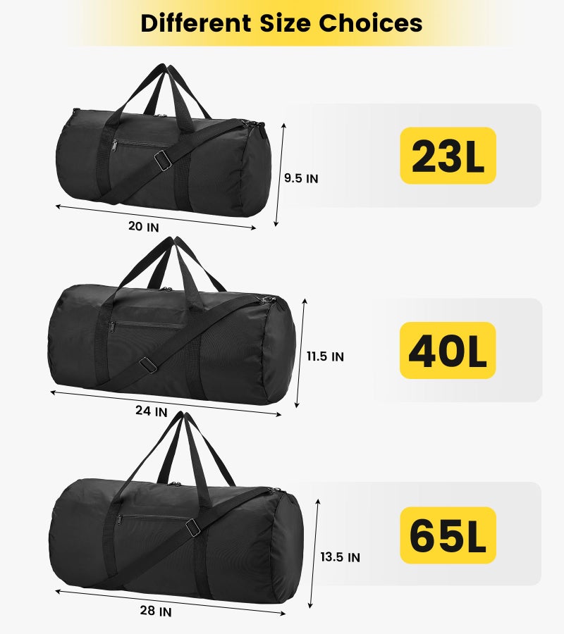 Vorspack Duffel Bag 24 Inches Foldable Lightweight Gym Bag with Inner Pocket for Travel Sports - Black - Image 3