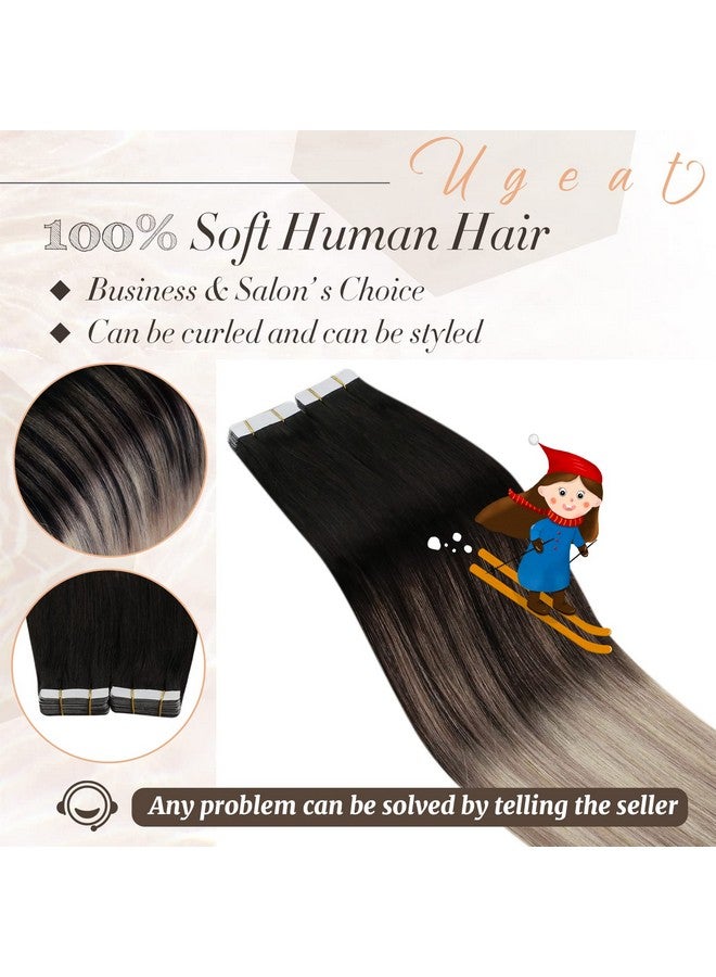 Ugeat 22Inch Tape In Hair Extensions For Women Balayage Tape In Extensions Real Human Hair Black Ombre Ash Blonde Mix Platinum Blonde Balayage Seamless Tape Hair Extensions Remy Hair 20Pcs 50G - Image 3
