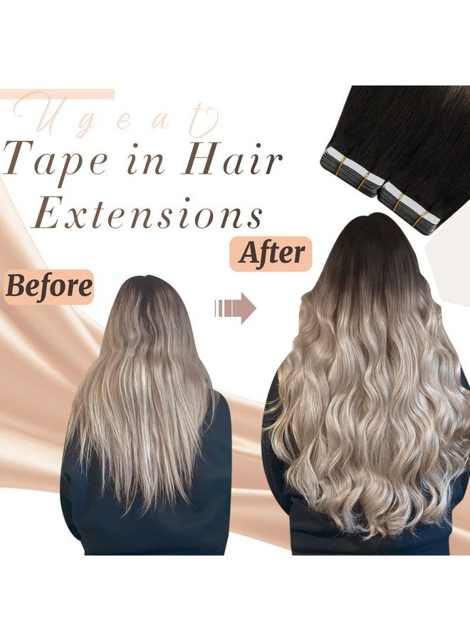 Ugeat 22Inch Tape In Hair Extensions For Women Balayage Tape In Extensions Real Human Hair Black Ombre Ash Blonde Mix Platinum Blonde Balayage Seamless Tape Hair Extensions Remy Hair 20Pcs 50G - Image 2