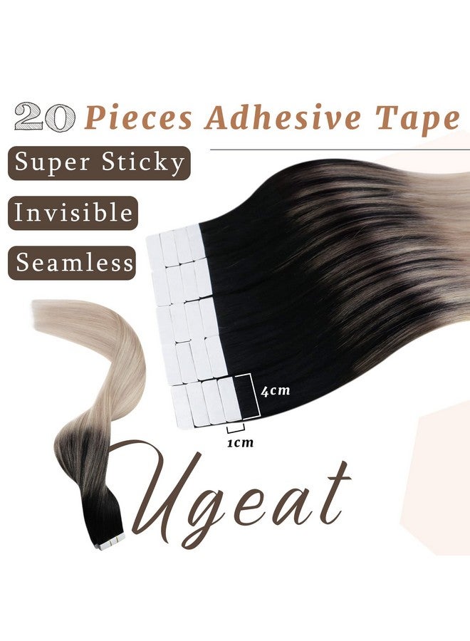 Ugeat 22Inch Tape In Hair Extensions For Women Balayage Tape In Extensions Real Human Hair Black Ombre Ash Blonde Mix Platinum Blonde Balayage Seamless Tape Hair Extensions Remy Hair 20Pcs 50G - Image 4