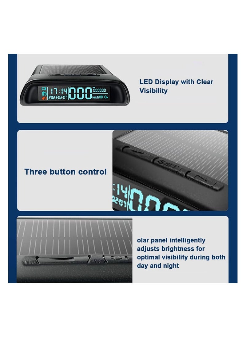 عرض الرأس HUD، عرض رأس السيارة متعدد الوظائف، عداد سرعة رقمي يعمل بالطاقة الشمسية مع إنذار تجاوز السرعة وتذكير بالقيادة疲ئة لمسافة القيادة للسيارة والشاحنة وRV وSUV - Image 3