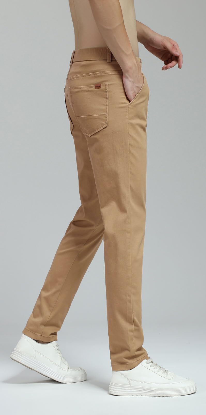 Plaid&Plain Men's Skinny Stretchy Khaki Pants Colored Pants Slim Fit Slacks Tapered Trousers 819 Khaki 29X32 - Image 4