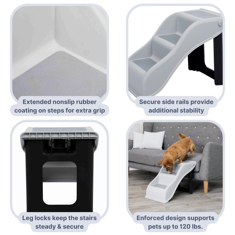 Trixie Lightweight Pet Stairs with Non-Slip Rubber Treads - 3 Step Stairs for Dogs and Cats to Reach Beds and Couches - Foldable and Easy to Store - Light Gray - Image 4