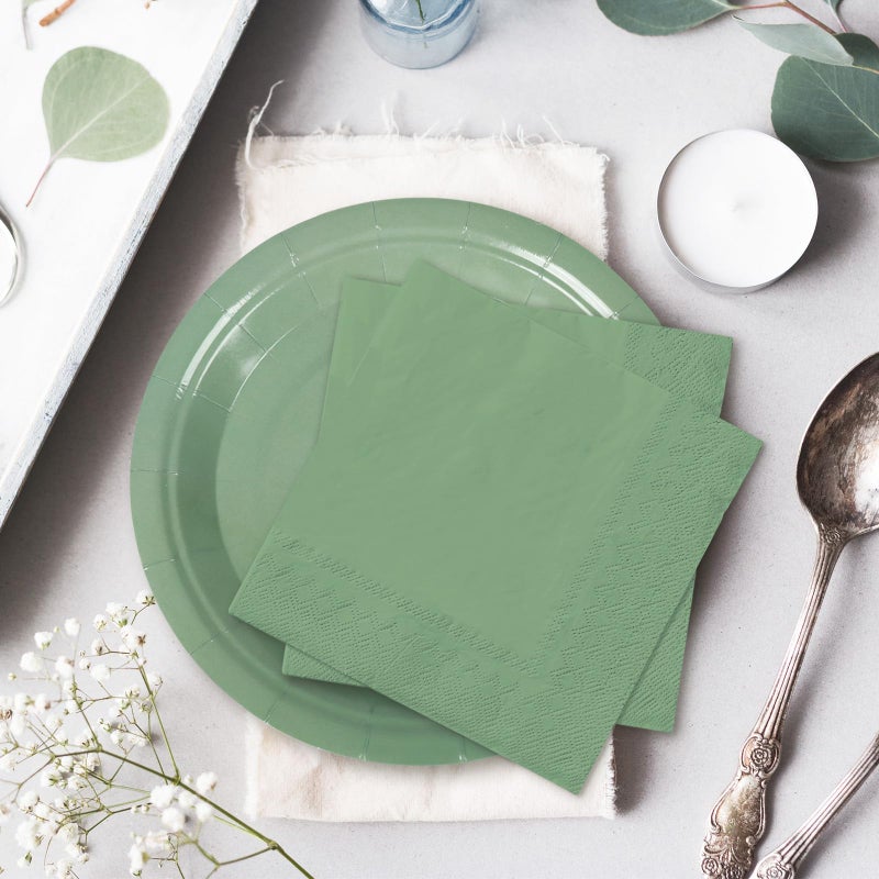 Whaline 100Pcs Sage Green Tableware Set Wedding Disposable Dinnerware Set 50Pcs Paper Plates 25Pcs Napkin 25Pcs Cups for Wedding Birthday Bride Shower Party Supplies Table Decorations - Image 5