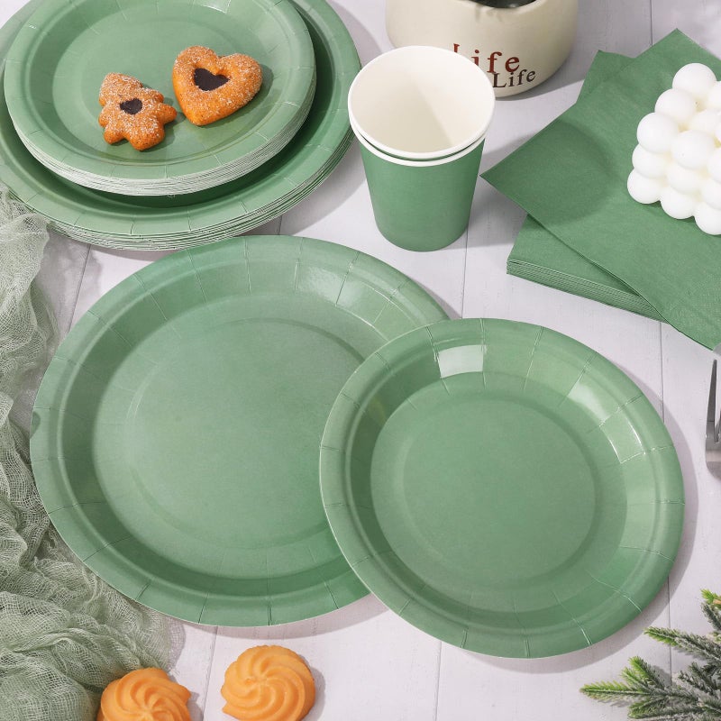 Whaline 100Pcs Sage Green Tableware Set Wedding Disposable Dinnerware Set 50Pcs Paper Plates 25Pcs Napkin 25Pcs Cups for Wedding Birthday Bride Shower Party Supplies Table Decorations - Image 4