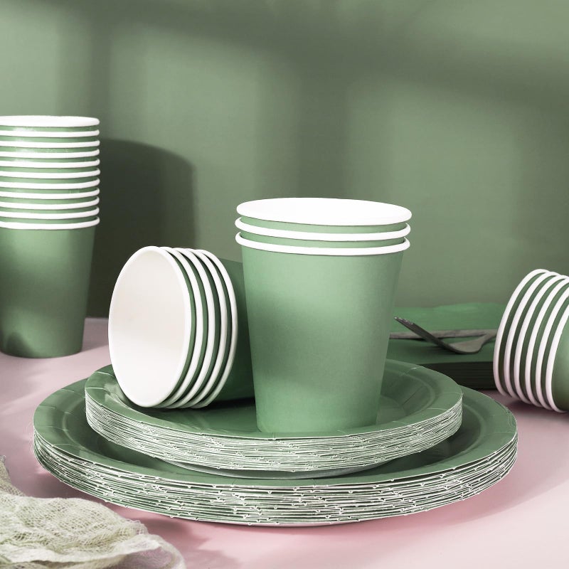 Whaline 100Pcs Sage Green Tableware Set Wedding Disposable Dinnerware Set 50Pcs Paper Plates 25Pcs Napkin 25Pcs Cups for Wedding Birthday Bride Shower Party Supplies Table Decorations - Image 3