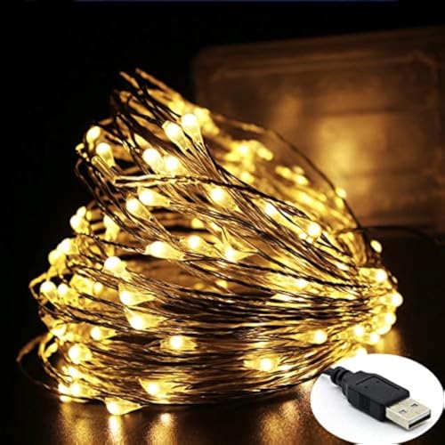 Quace Copper String Led Light 10M 100 LED (USB Operated) Wire Decorative Fairy Lights Diwali Christmas Festival - (Warm White, 4 Units) - Image 1