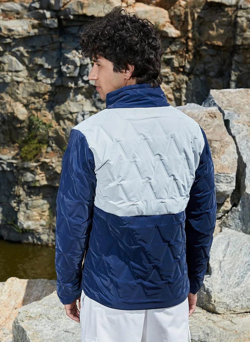 CAHOOT  Men's Navy Blue & Light Grey Contrast V Quilted Puffer Jacket for Men | Best Price UAE