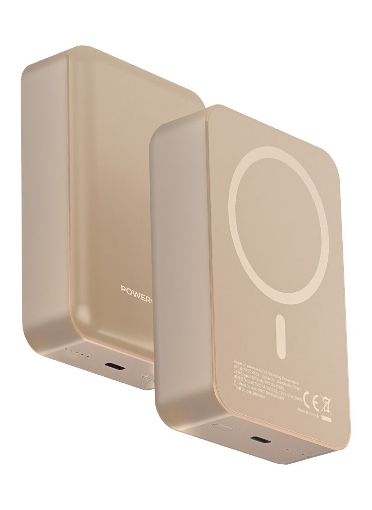 Powerology - 20000mAh MagSafe Aluminum Power Bank PD 20W / Compact Design / 15W Wireless Output / Simultaneous Charging / Input & Output / Li-polymer Battery - Desert Titanium - Image 1