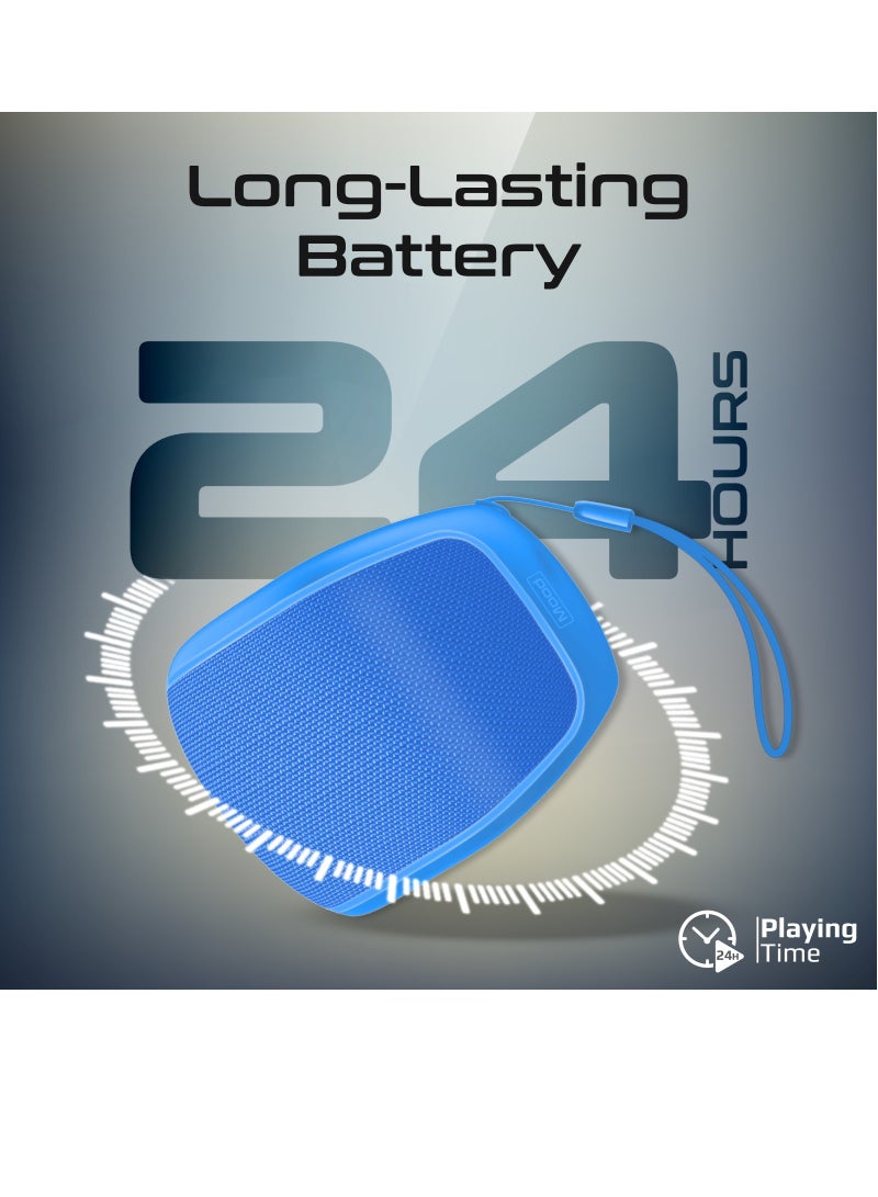 بروميت مكبر صوت بلوتوث، مكبر صوت محمول ممتاز 5 وات لاسلكي IPX4 مقاوم للماء مع صوت عالي الدقة، وقت تشغيل طويل 24 ساعة، منفذ فلاش USB، مزاج أزرق - Image 5