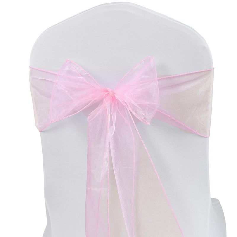 MAGTOWNE Organza Chair Sashes Bows 50 Pack Universal Chiffon Chair Knots Ties for Wedding Party Reception Ceremony Banquet Decorations  Pink