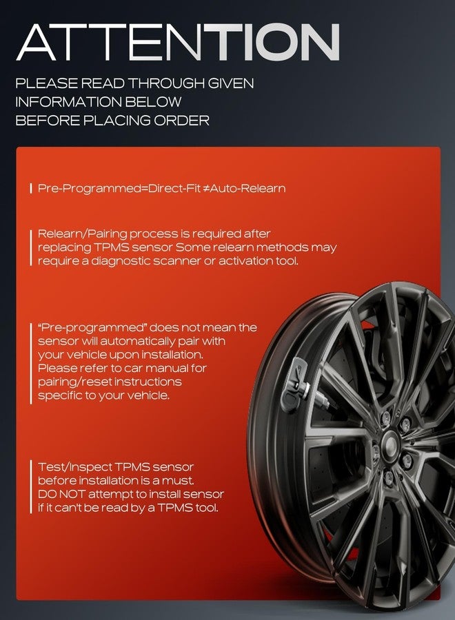 أ-بريميوم مستشعرات مراقبة ضغط الإطارات A-Premium TPMS مبرمجة مسبقًا (4 قطع) - متوافقة مع سيارات تويوتا، لكزس، وسيون - أفالون، كامري، كورولا، هايلاندر، بريوس، راف 4، ياريس، سلسلة ES LS GS - 315 ميجاهرتز - Image 2
