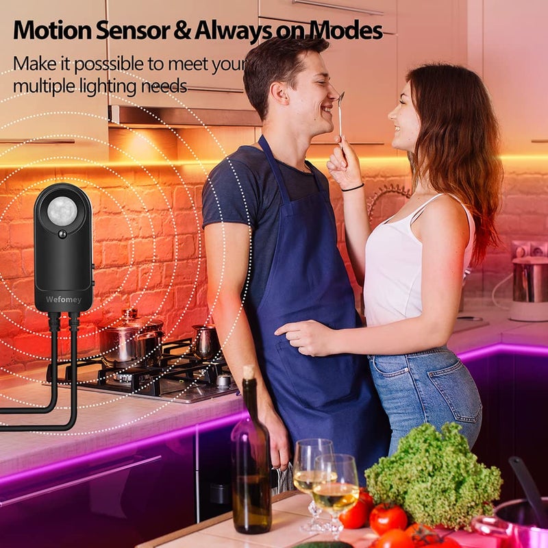 Wefomey RGB Under Cabinet Lights with Motion Sensor, 6 Pre-Cut LED Strip Lights with Remote Control, Music Sync Color Changing Closet Lights, for Kitchen, Counter, Shelf, TV Backlight, Bookcase, 9.8ft - Image 2