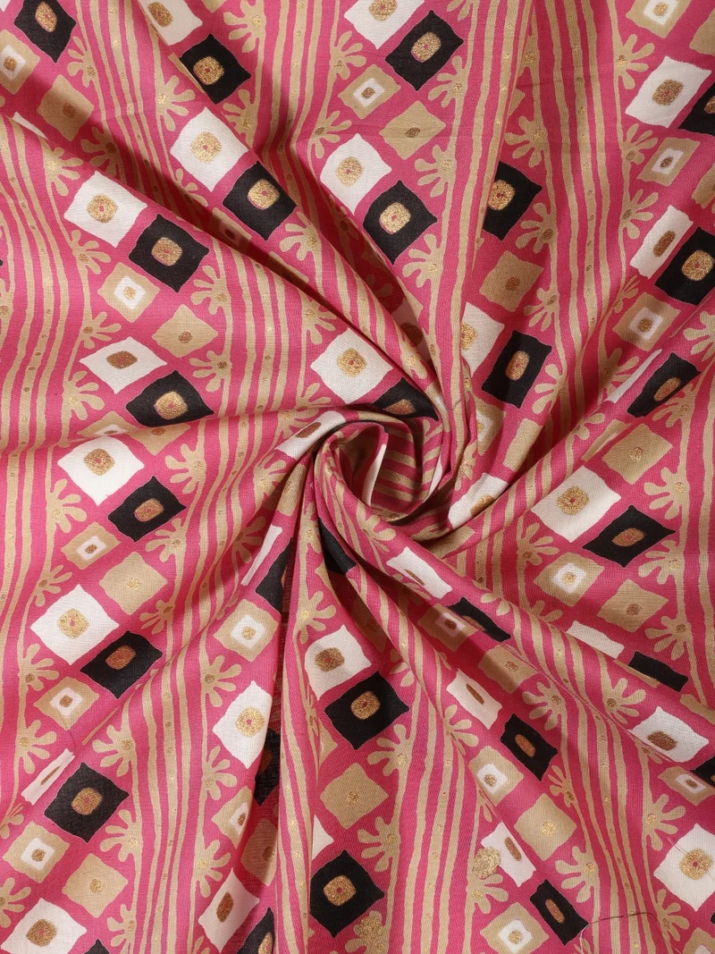 أيه كيه إس Fuchsia Pink Geometric Print Fabric One Meter