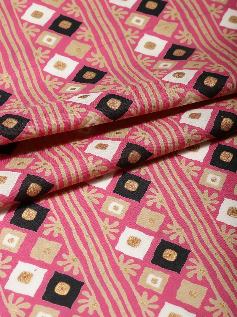 أيه كيه إس Fuchsia Pink Geometric Print Fabric One Meter