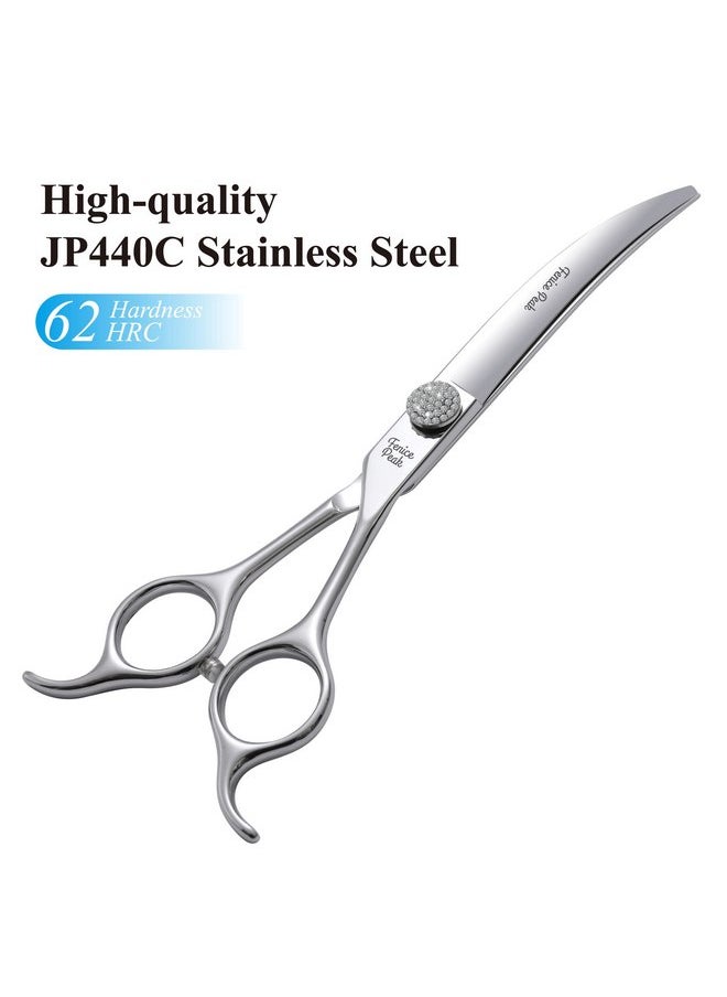 Fenice Peak 6.5‘’ Extra Curved Dog Grooming Scissors with Jewelled Screw 440C Stainless Steel Pet Grooming Bending Scissors with Symmetrical Handle for Professional Groomer and Home User