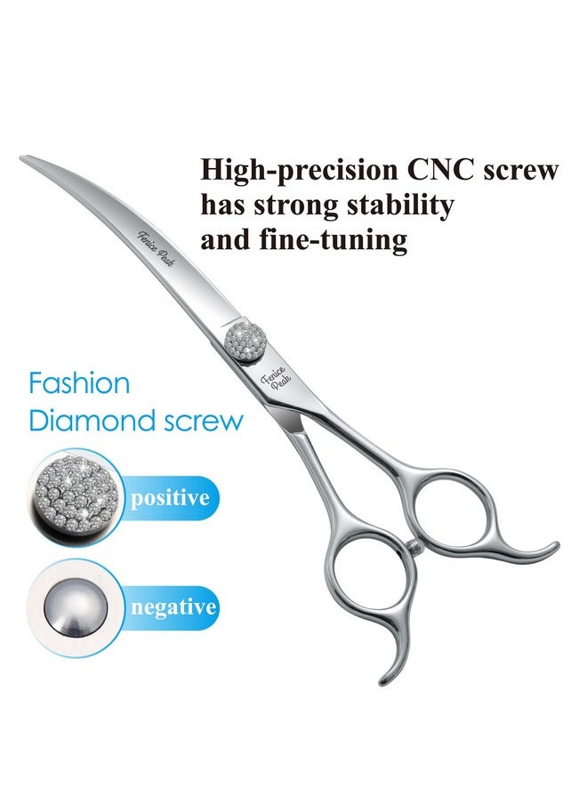 Fenice Peak 6.5‘’ Extra Curved Dog Grooming Scissors with Jewelled Screw 440C Stainless Steel Pet Grooming Bending Scissors with Symmetrical Handle for Professional Groomer and Home User