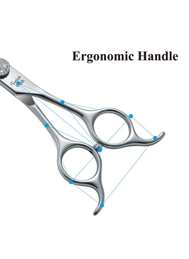 Fenice Peak 6.5‘’ Extra Curved Dog Grooming Scissors with Jewelled Screw 440C Stainless Steel Pet Grooming Bending Scissors with Symmetrical Handle for Professional Groomer and Home User
