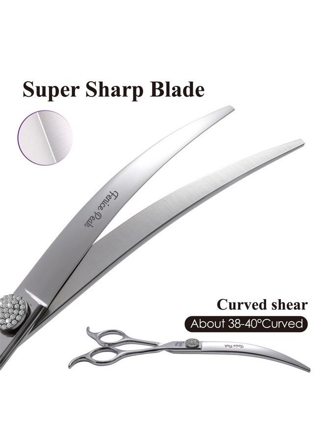 Fenice Peak 6.5‘’ Extra Curved Dog Grooming Scissors with Jewelled Screw 440C Stainless Steel Pet Grooming Bending Scissors with Symmetrical Handle for Professional Groomer and Home User