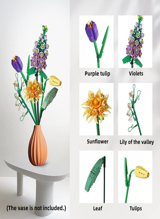 ZIYOSTAR Mini Bricks Flower Bouquet Building Sets, Artificial Flowers, DIY Unique Decoration Home, 534 Pieces Botanical Collection for Ages 6-18 yrs Old Girl（Not Compatible with Lego Set ） - Image 3