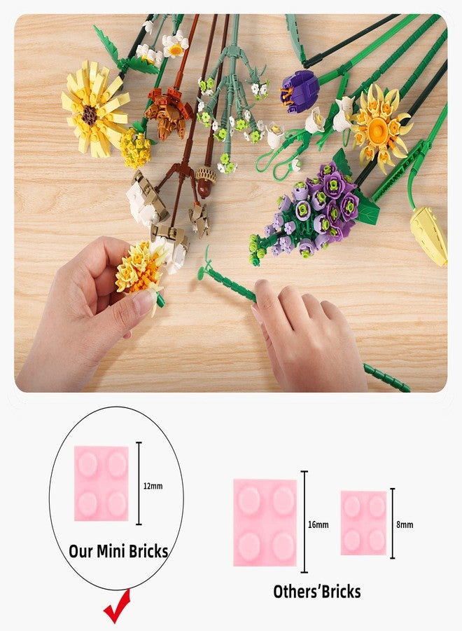 ZIYOSTAR Mini Bricks Flower Bouquet Building Sets, Artificial Flowers, DIY Unique Decoration Home, 534 Pieces Botanical Collection for Ages 6-18 yrs Old Girl（Not Compatible with Lego Set ） - Image 4