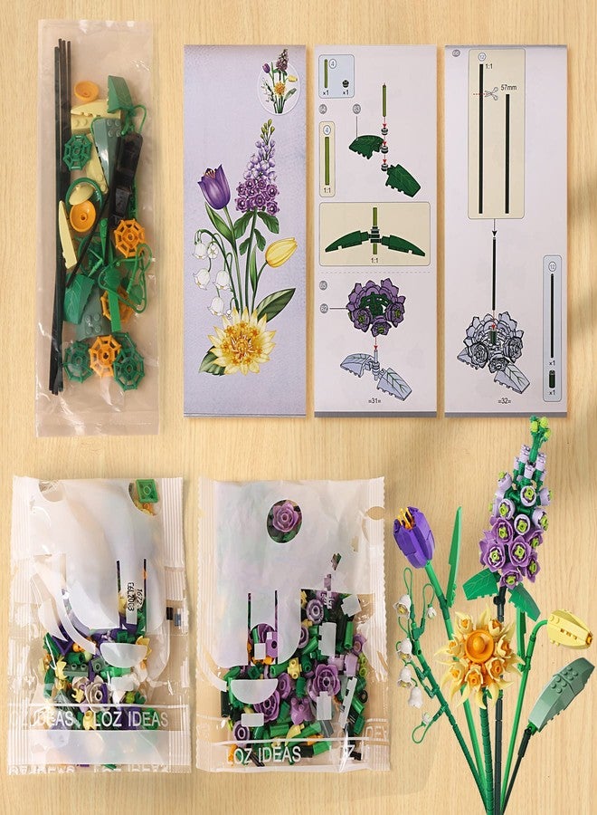 ZIYOSTAR Mini Bricks Flower Bouquet Building Sets, Artificial Flowers, DIY Unique Decoration Home, 534 Pieces Botanical Collection for Ages 6-18 yrs Old Girl（Not Compatible with Lego Set ） - Image 5