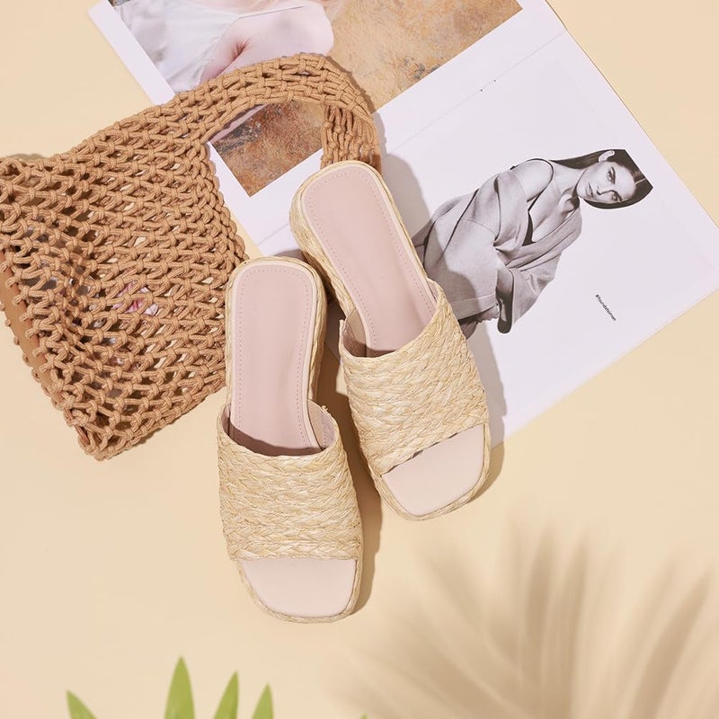 EQAUDES Platform Slip on Espadrille Sandals for Women Wedges Slides Bohemia Sandals Flatform Open Toe Beach Sandals - Image 2
