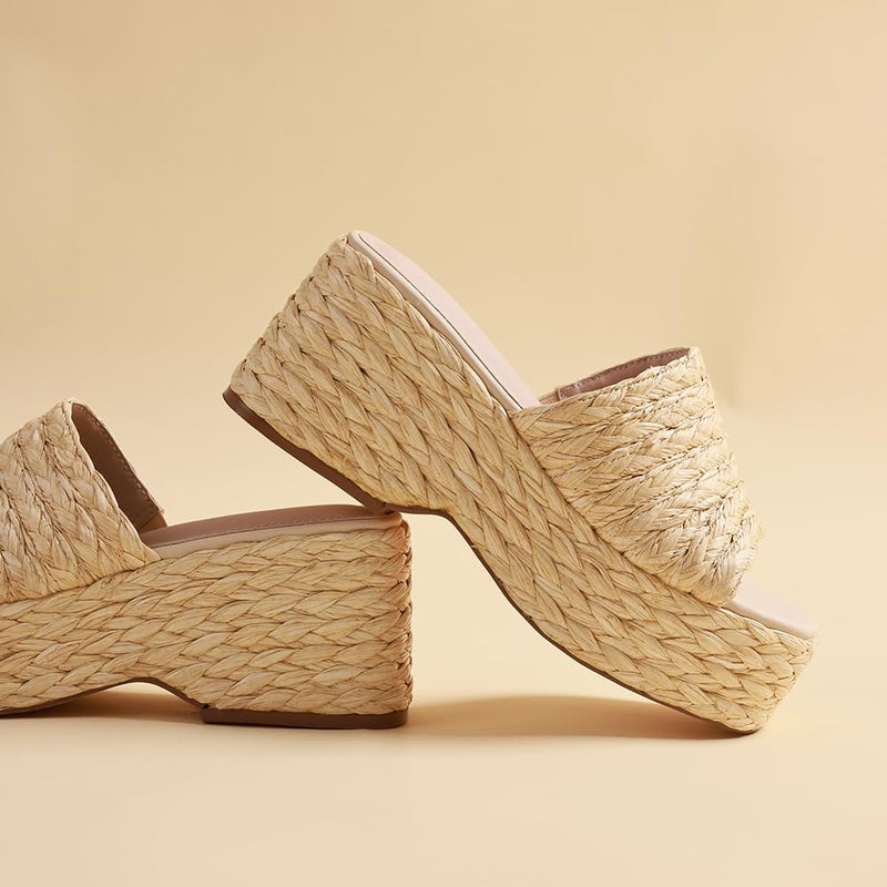 EQAUDES Platform Slip on Espadrille Sandals for Women Wedges Slides Bohemia Sandals Flatform Open Toe Beach Sandals - Image 4