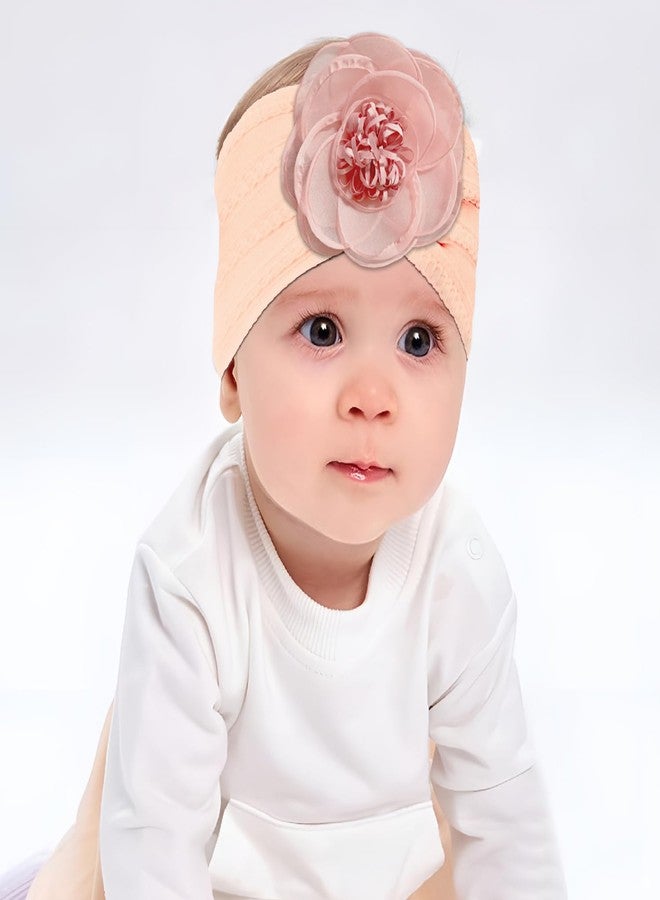 SYGA Baby Headband with Large Flower - Soft, Stretchable Nylon Hairband for Newborns, Infants, and Toddlers Kids 0-3 Years (Orange) - Image 2