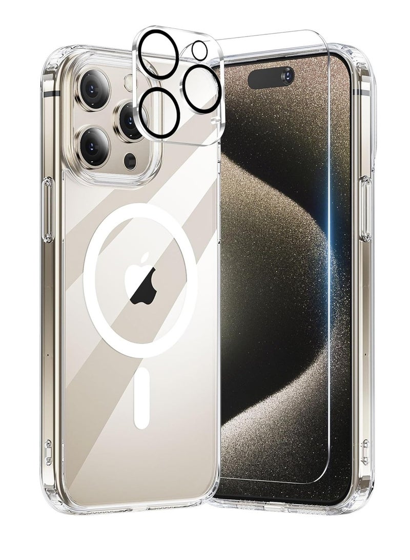 إلترازون ELTRAZONE iPhone 15 Pro Max Case – Clear, Military-Grade Protection, Includes 1X Screen Protector & 1X Camera Lens Protector, Yellowing Resistant, MagSafe Compatible - Image 1