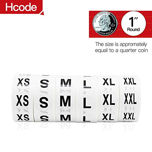 Hcode 1 Inch White Round Retail Clothing Size Label Adhesive Apparel Size Stickers A Set of 6 Rolls XS S M L XL XXL Total 3000 Pieces (3000 pcs, XS-XXL) - Image 2