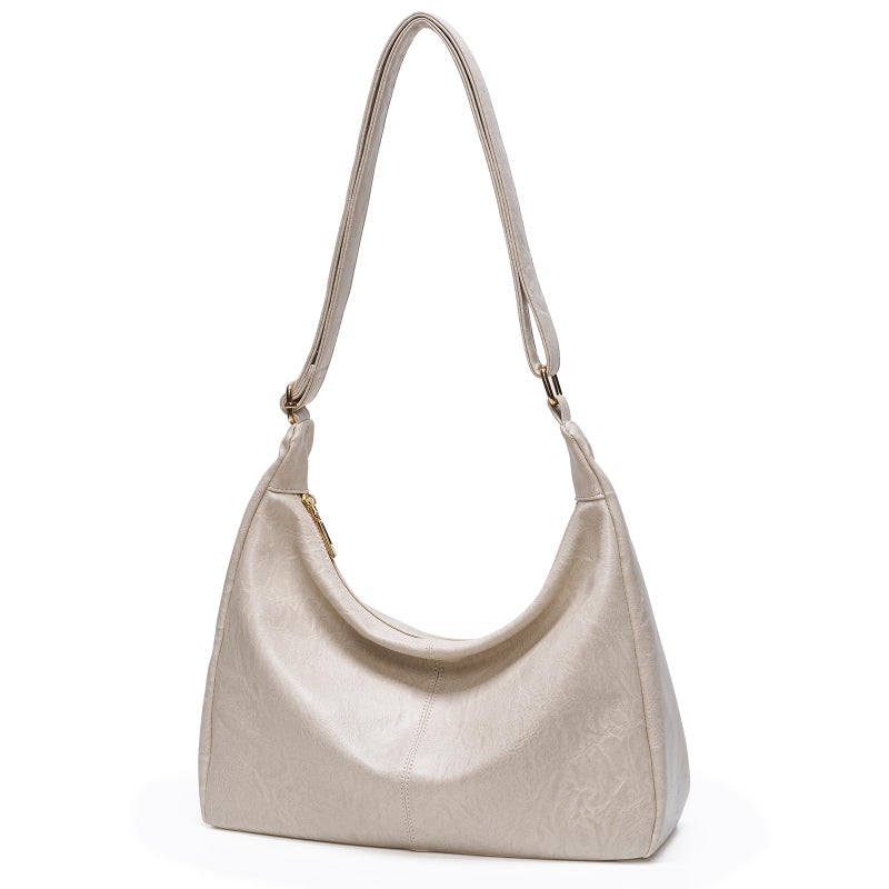 celestina Hobo Bags for Women, Ultra Soft Foldable Vegan Leather Shoulder Handbag, Stylish Slouchy Tote Purses (Beige)