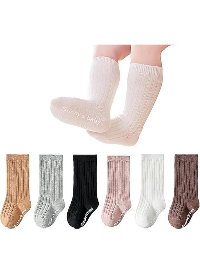 6 Pairs Baby Girls Knee High Socks, Toddler Bow Mesh Breathable Dress Socks - Image 1