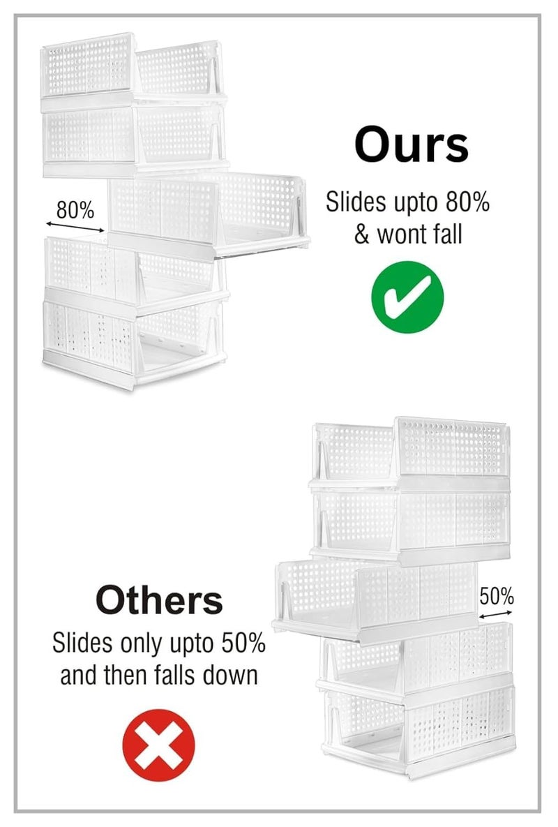HOLLIO Large Clothes Organizer For Wardrobe Cupboard Organizer For Clothes Foldable And Stackable Closet Organizer Storage Box For Clothes, storage drawer Space Organizer For Cupboard (1 TIER, White) - Image 4