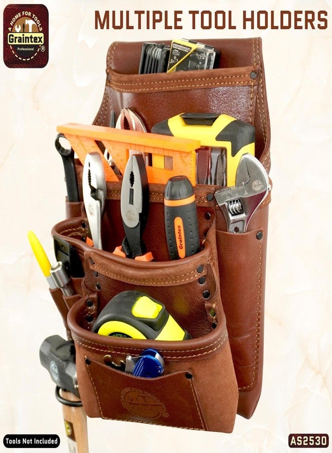 Graintex حقيبة أدوات ومسامير احترافية من سلسلة Graintex Ambassador Series 10 Pocket Framers مصنوعة من جلد أصلي عالي الجودة ومتين ومتعدد الاستخدامات لصانعي الإطارات والمصممين والحرفيين - لون بني كستنائي، مناسبة لليد اليمنى - Image 4