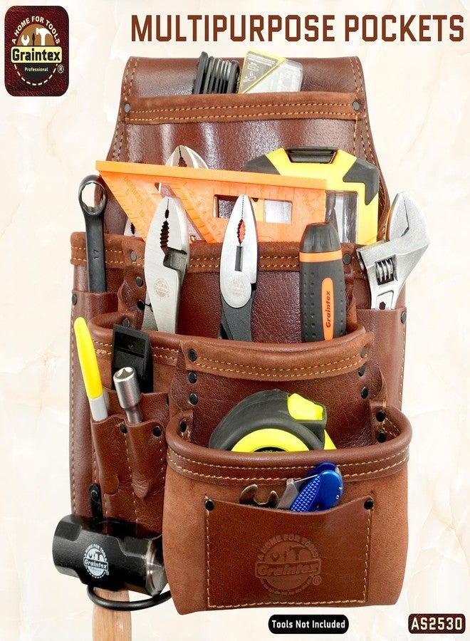 Graintex حقيبة أدوات ومسامير احترافية من سلسلة Graintex Ambassador Series 10 Pocket Framers مصنوعة من جلد أصلي عالي الجودة ومتين ومتعدد الاستخدامات لصانعي الإطارات والمصممين والحرفيين - لون بني كستنائي، مناسبة لليد اليمنى - Image 3