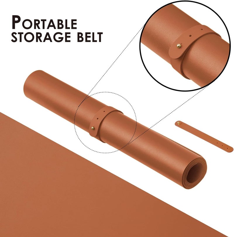 AROPANA Anti-Slip Extended Mouse Pad | PU Vegan Leather Desk Mat | Large Computer Desk Protector Pad with Suede Base for Keyboard, Laptop, Office & Home (60x35CM, Brown) - Image 3