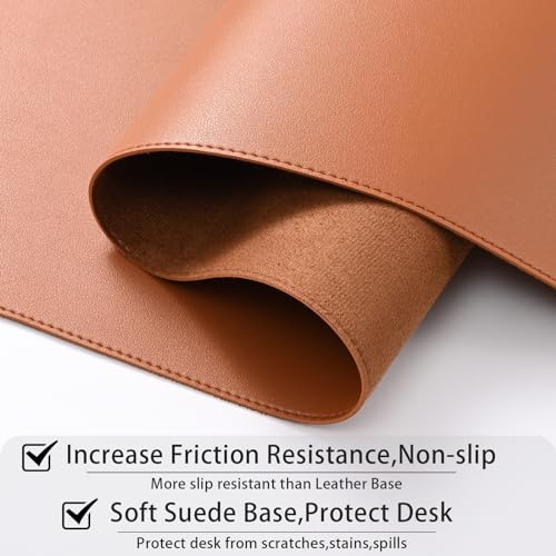 AROPANA Anti-Slip Extended Mouse Pad | PU Vegan Leather Desk Mat | Large Computer Desk Protector Pad with Suede Base for Keyboard, Laptop, Office & Home (60x35CM, Brown) - Image 4