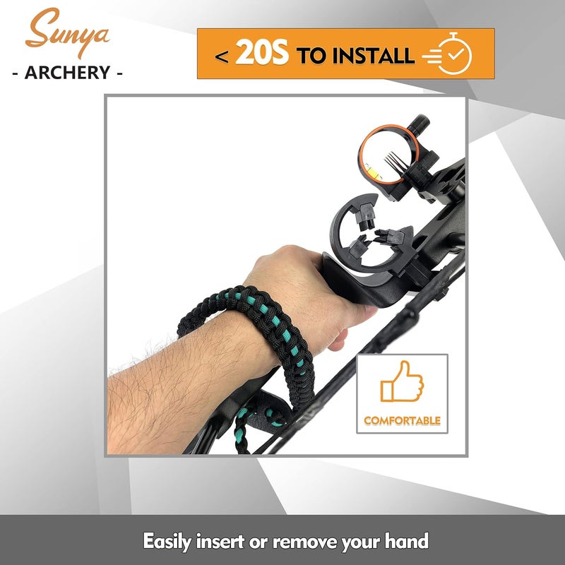 Sunya Archery Bow Wrist Sling, 550 Paracord Strap Comfortable on Hand.100% Full Grain Leather Yoke, Multiple Camo Colors.Fit Compound Bow Stabilizer & Recurve. - Image 4