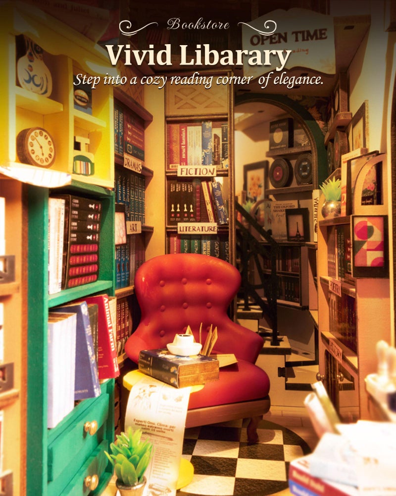 Rolife DIY Book Nook Kit 3D Wooden Puzzles for Adults 8.6" Bookstore Miniature House Kit Booknook Bookshelf Insert Decor with LED Lights Craft Kits Family Project Gifts for Girls Boys - Image 3