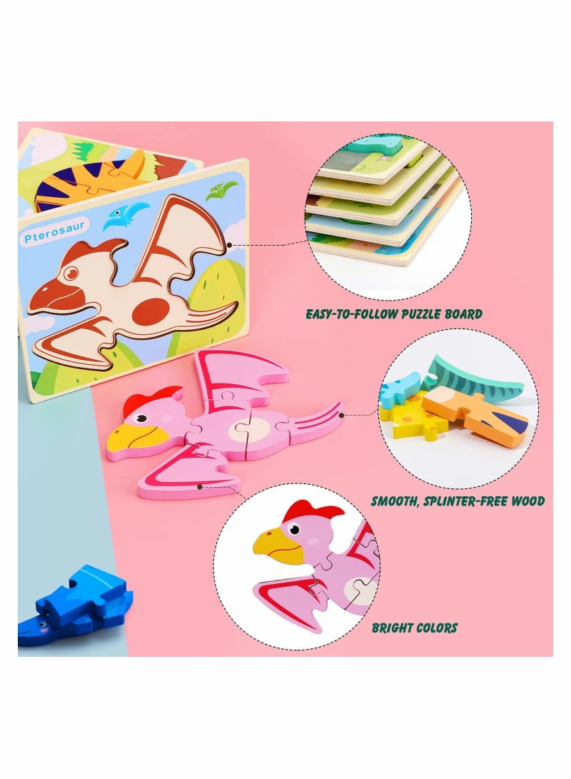 KASTWAVE Dinosaur Puzzles for Kids, Wooden Puzzles for Toddlers, Dinosaur Toys for Kids Toddlers Girls Boys Gifts for Birthday, Educational Dinosaur Learning Toys for Toddlers Preschool 7Pcs  - Image 3