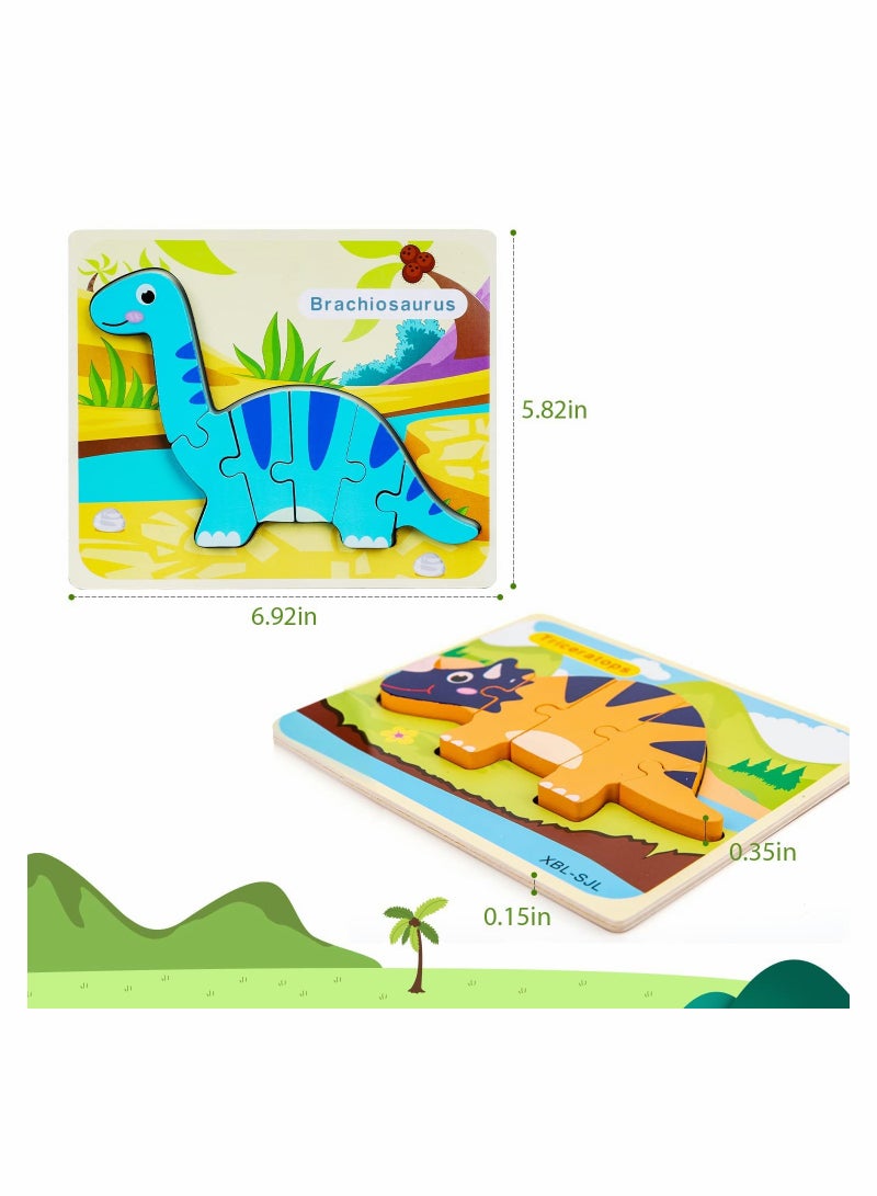 KASTWAVE Dinosaur Puzzles for Kids, Wooden Puzzles for Toddlers, Dinosaur Toys for Kids Toddlers Girls Boys Gifts for Birthday, Educational Dinosaur Learning Toys for Toddlers Preschool 7Pcs  - Image 2