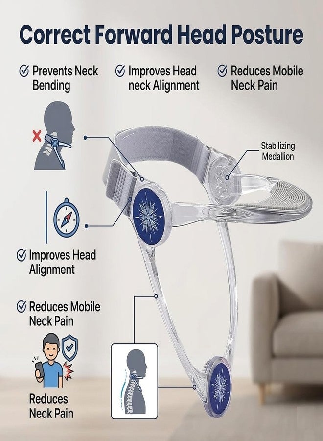 Gyanadh 360° Adjustable Neck Support Brace with Chin Forehead Strap Cervical Collar for Neck Pain Relief Posture Correction Spine Support Lightweight Ergonomic Design for Daily Use - Image 3