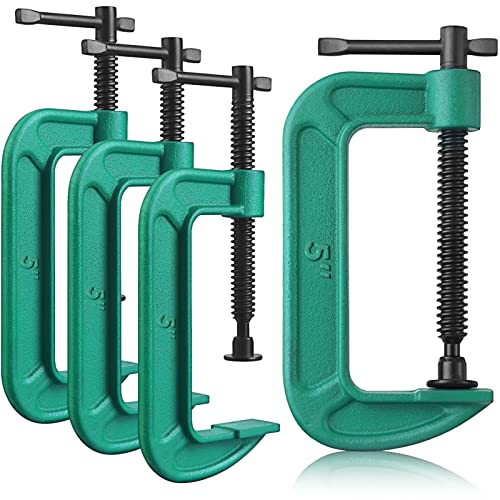ZJoey 4 Pcs C Clamp Set 5 Inch Heavy Duty G-Clamps Automotive and Wood Working Clamps with Jaw Opening Sliding for DIY Carpentry Woodworking Welding and Building(5 Inch, Green) - Image 1